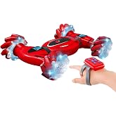 Double Control Rechargeable LED Light with Wrist Control and Wrist Control, Audio and Musical Drift Shooting Acrobat Car (Red)