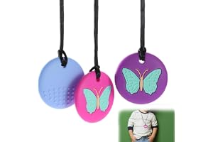 Dryxog 3-delad tuggande pastell sensorisk tugga halsband hållbart och starkt tuggleksaker bästa verktyg för autism och bitande tandkött anti-stress barn (fjärilsmönster)