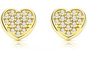MONDE PETIT Mondepetit - Orecchini ragazza Cuore Zircone Oro Giallo 9K - Scatola Regalo - Certificato di garanzia