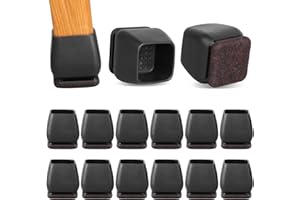 RCHYFEED Square Chair Leg Floor Protectors, 24Pcs Black Silicone Chair Leg Floor Protectors, 0.75-1.25 inch Chair Leg Caps, Furniture Cup with Felt Pads, No Scratches and No Noise（1.25"Square）