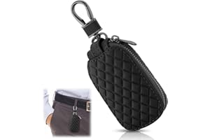 SingHao Leather Car Key Case Holder, Anti-Scratch Key Protector, Double Protection, Stylish Pattern, Black Men's Key Pouch