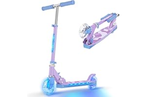 Scooter for Kids Ages 5-12 TONBUX Folding 2 Wheel Kids Scooter with Light Up Wheels & Stem & Deck, 3 Adjustable Height Handle, Lightweight Portable Kick Scooters for Girls Boys Toddler, up to 50kg