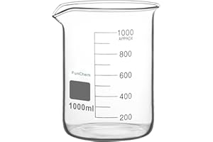 FunChem Glasbecher, 1er-Pack Borosilikatglas, Graduiert, niedrige Form Griffin-Becher mit Ausguss, Laborbecher, 1000 ml