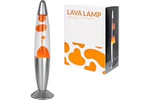 FISURA GIFTMARKET - Lámpara de lava naranja. Lámpara de mesita de noche con 2 bombillas incluidas. Regalo adolescentes divertido. Lámpara retro de 34 x 8,5 cm.