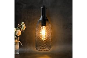 JHY DESIGN Zasilana bateriami dekoracyjna lampa wisząca z 6-godzinnym timerem, metalowa lampa nocna, lampa wisząca do baru, sypialni, salonu, ogrodu (czarna, w kształcie butelki wina)