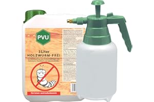 Pvu Holzwurmspray 3 Liter + Sprüher | farbloses Mittel gegen Holzwurmbefall | dauerhafte Wirkung zur Holzwurmbekämpfung | Holzwurmtod formuliert in Deutschland