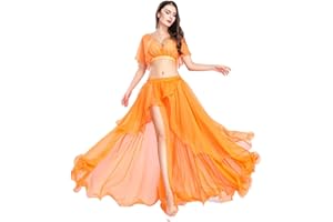 ROYAL SMEELA Costume de Danse du Ventre Tenue de Danse du Ventre Haut et Jupe de Performance Robes en Mousseline de Soie pour Femmes Couleur Unie