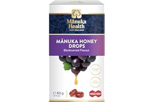 Manuka Health Manuka Honey Lozenges – Blackcurrant Flavour, MGO 400+ with Vitamin C, Soothing Drops for Throat Relief – Made with New Zealand Honey, 15 Lozenges
