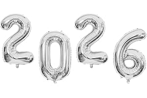 HFMYGS 2026 Happy New Year Folienballon, Frohes Party Tischdeko, Für Neujahr Happy New Year Deko, Silvester Party Deko Neujahr Zahlen Ballons, Silvester Deko 2026, Silvesterparty Folienballons (B-Silber)