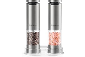 SIMPLETASTE Salz und Pfeffermühle, Elektrischer Salz und Pfefferstreuer USB Wiederaufladbar, Akku 2er Set Gewürzmühlen mit Keramikmahlwerk und Licht aus Edelstahl