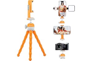 Fotopro Treppiede flessibile per smartphone con 360 supporto per cellulare e fotocamera Cold Shoe Mount, mini treppiede per smartphone/fotocamera DSLR/Action Camera, carico massimo 2 kg, arancione