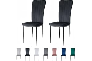mcc direct Set of 2 Dining Chairs, Velvet High Back Kitchen Chairs with Upholstered Soft Seat and Metal Legs for Home, Office, Dining and Reception - Elle (Black)
