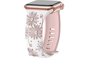 AMSKY Dwa odcienie kwiatowe paski kompatybilne z paskiem Apple Watch 40 mm 41 mm 44 mm 45 mm 38 mm 42 mm dla kobiet, grawerowane kwiaty silikonowy pasek kompatybilny z iWatch Series Se 9 8 7 6 5 4 3 2