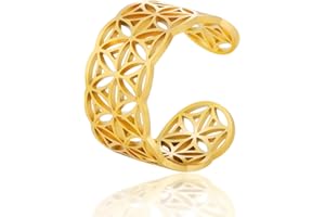 kkjoy Ażurowy kwiat życia pierścionek ze stali nierdzewnej regulowane otwarte pierścienie na palec obietnica pierścionek biżuteria prezent dla kobiet urocze panie