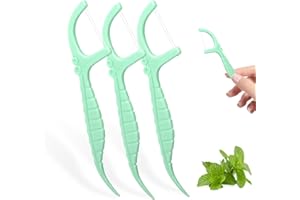 LWMTT Hilo Dental 200 Piezas Con Mango Y Mondadientes,Eliminan Los Restos De Alimentos Y La Placa Entre Los Dientes,Palillos De Hilo Dental/Palillos De Limpieza De Dientes (Menta)