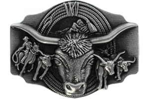 eeddoo® Gürtelschnalle - Bulle & Cowboy - mit Longhorn - Western Belt Buckle (für Wechselgürtel für Damen und Herren | Belt Frauen Männer Rodeo Texas USA Silber Reiten Pferd Ranch Oldschool Trucker)