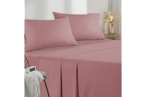 Poligino Sabanas Cama 150 - Juego Sábanas 4 Piezas - Sábanas Bajera Ajustable - Encimera - 2 Funda de Almohada 50x80 (Cama 150-150x190/200 cm, Rosa Oscuro)