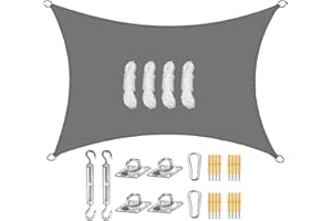 Sunal Sonnensegel Rechteckig 3x4m mit Befestigung Set,PES Polyester Wasserdicht,inkl Befestigungsseile,Für Sonnenschutz auf Balkonen,Gärten und Terrassen,Grau