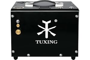 TUXING TXET062-1 4500Psi Ingresso convertitore compressore d'aria PCP portatile da 12V, senza olio, serbatoio Paintball HPA per pistola ad aria compressa PCP riempimento 300 bar Nero