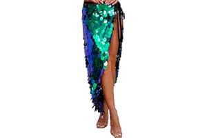 OhMill Women's Mermaid Sparkling Sequins Belly Dance Skirt Triangle Hip Scarf Waist Wrap Belly Dance Costume