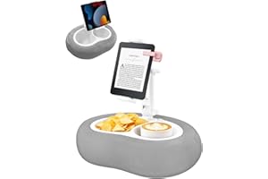 Miledi Tablet Pillow Stand, Kindle Holder,360°Adjustable Tablet Holder Compatible with 5"-12.9" Phone/Tablet, Kindle,iPad,iPhone, Google, Phone Holder for Bed with Snack Bowl and Cup Holder, Grey