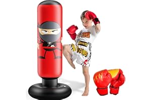 Sac de Frappe Enfant avec Gants de Boxe 165cm Ninja Gonflable Sac de Boxe pour Enfants 3-12 Ans Matériau épais Kit de Boxe pour Jeux Actifs et Réduction du Stress Cadeau pour Garçons et Filles - 1