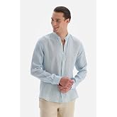 Mountain Men's Linen Dominant Collar Striped Long Sleeve Shirt, Knitted