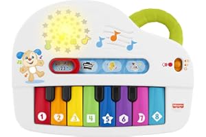 Fisher-Price Baby First Keyboard – bärbar leksakslavier med 4 lekalternativ, låtar, ljus och ljud, version: Engelska; italien