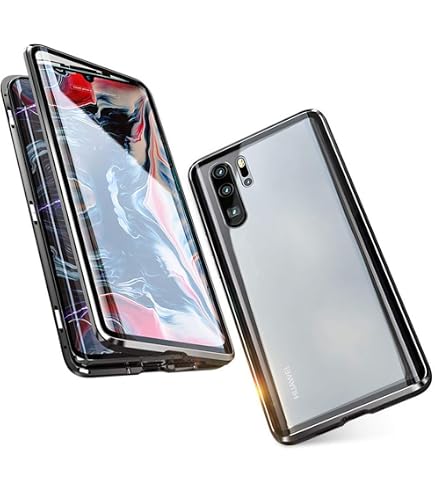 Custodia Magnetico per Huawei P30 Pro,P30 Pro Cover 360 Gradi Full Body Trasparente Vetro Temperato+Alluminio Metal Bumper con Adsorbimento Magnetico Copertura Case per P30 Pro