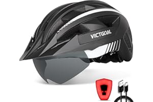 VICTGOAL Casco Bici Casco MTB Uomo con Luce LED, Occhiali Protettivi Magnetici, Visiera Traspirante, Casco da Mountain Bike per Unisex Caschi da Bicicletta Regolabili