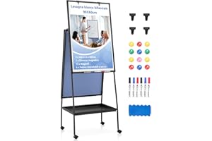 MAKELLO Lavagna Magnetica a Doppia Faccia Mobile con 4 Rotelle - Lavagna a Fogli Mobili, Struttura in Alluminio Nero Regolabile in Altezza, Stabile per Ufficio/Aula/Home Office