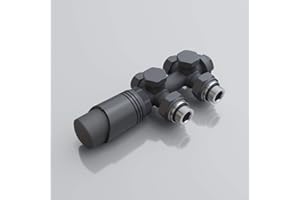 SONNI Multiblock Set für Heizkörper Anschlussarmatur inkl. Thermotstat Hahnblock Ventil Heizungszubehör Eck- und Durchgangsform anthrazit