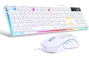 MAGEGEE Gaming-Tastatur und Maus, K1 LED-Tastatur mit Regenbogen-Hintergrundbeleuchtung mit 104 Tasten, Computer-PC, Gaming-Tastatur für PC/Laptop (weiß)