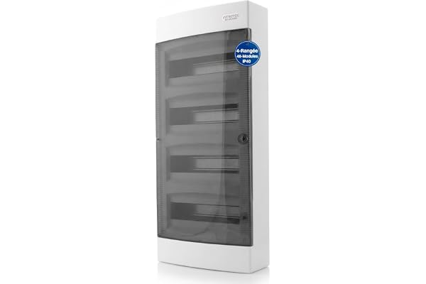Intratec Coffret de distribution en saillie, IP40 – Boîtier de distribution intérieur, coffret avec porte transparente pour installation en pièce sèche, 4 rangées, 48 modules, 652 x 287 x 112 mm
