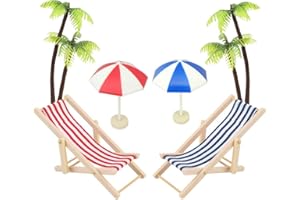 WITGIFT 6 STK Strand-Mikrolandschaft Miniatur Strand Stuhl Mini Liegestuhl Deko Palme Sonnenschirm Micro Landschaft