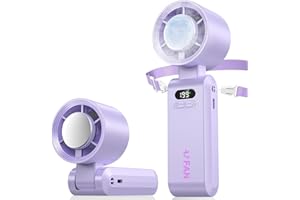 CATGIFF Handventilator,Mini Ventilator 1-199 Geschwindigkeiten,Kühlfunktion 5000mAh Akku Aufladbar Faltbal Hand Ventilatoren Tragbar Turbo Nackenventilator für Reisen, im Freien, Camping,Hogar,Oficina(lila)