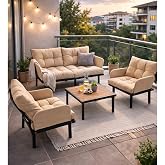 Bah&ccedil;e Takımı Balkon ve Cafe Mod&uuml;ler Metal Koltuk Takımı 2+1+1 Sehpalı Bej 1637