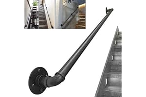 JIAJULASHOU123 Main Courante Industrielle Antidérapante Main Courante d'escalier de Tuyau de Fer forgé Rampe d'escalier Intérieur Extérieur for Personnes âgées,Enfants,Support Mural,Noir (40CM)