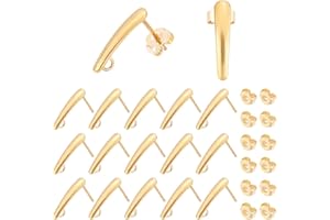 UNICRAFTALE 20pcs Pendientes Hipoalergénicos de Acero Inoxidable 304 - Componentes Dorados Post Ear Studs para Fabricación de Joyas - 15x3x1 mm, Agujero 2 mm