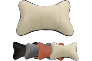 2 Piezas Almohadas de Cuello, Jayboson Cuero PU Suave Transpirable Almohada de Viaje Asiento de Coche Cojín para el Reposacabezas (Beige)