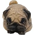 Hour 6" Length Gazing Softly Ahead Lying Dog Pug Figurine, Home Decoration Gift for Dog Person, Brown & Black