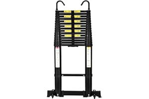 HBTower Telescopic Ladder with Non-Slip Feet and Hooks, 6.3M/20.7FT Thickened High-Strength Aluminum Extendable ladders, Adjustable Height Collapsible Ladder for Caravans lofts, Indoors and Out,Black
