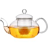 Tetera de Cristal de Borosilicato, 600 ml / 20,3 Onzas, Con Filtro para T&eacute; Suelto, Resistente al Calor y Microondas, para T&eacute;