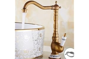 Keyohome Küchenarmatur Einhebelmischer Küche und Bad Antik Vintage Mischbatterie Küche Klassisch aus Messing (antik)