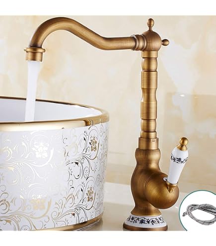Robinet mitigeur Antique rotatif en laiton robuste, robinet en porcelaine de Style rétro, bec