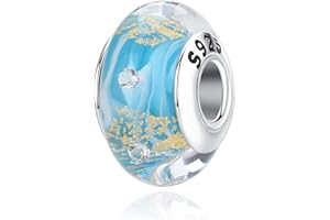 Nbsameng Breloque en Verre de Murano, Bracelet et Pendentif chaîne pour Femme, Argent Sterling 925, Pandora Compatible avec Gnoce et Trollbeads