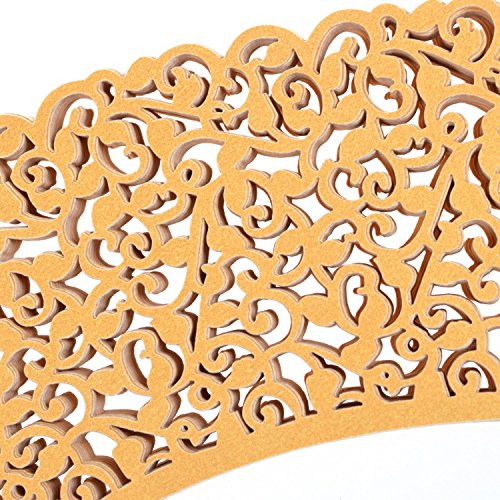 Baloray Cupcake-Papier, filigran, Spitze, mit Laser geschnitten, für Hochzeit, Geburtstag, Party-Dekoration, flower Gold, 50pcs - 4