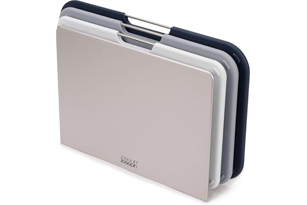 Joseph Joseph - Nest Boards - Ensemble de 3 Planches à Découper Design en Plastique avec Support de Rangement, Moyen, Bleu/Gris