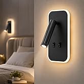 Tuvalu Siyah LED Duvar Apliği | 13W | 3200K G&uuml;n Işığı | &Ccedil;ift Anahtarlı &ndash; &Ccedil;ift Kademe Yanma | 930 L&uuml;men | 220V | Yatak Başı Ok