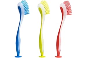 LUMOOM 3 spazzole per piatti con ventosa, spazzola da cucina per pentole lavello, spazzola per verdure, spazzola per la pulizia, spazzola per la pulizia, spazzola a mano con manico